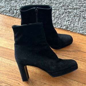 Stuart Weitzman Black Suede Block-Heel Ankle Booties